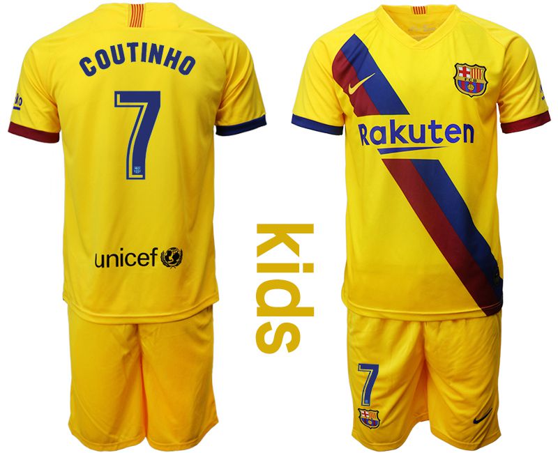 Youth 2019-2020 club Barcelona away #7 yellow Soccer Jerseys->customized soccer jersey->Custom Jersey